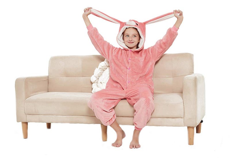 ABENCA Easter Kids Bunny Onesie Rabbit Pajamas for Girls Cartoon One Piece Animal Halloween Christmas Cosplay Costume.Pink Bunny.140 - Image 5